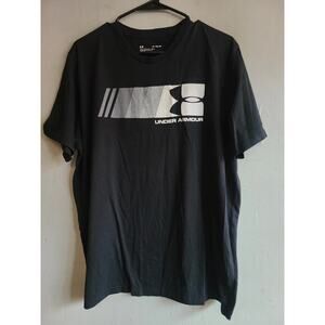 Men's XL loose Under Armour black tee t-shirt gray/white logo